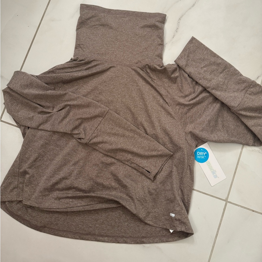 Dry-Wik Hoodie Shirt Workout Top Long Sleeve Running Deep Taupe Size Small